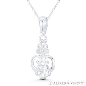 5-Petal Daisy Flower Charm Drop Pendant in .925 Sterling Silver